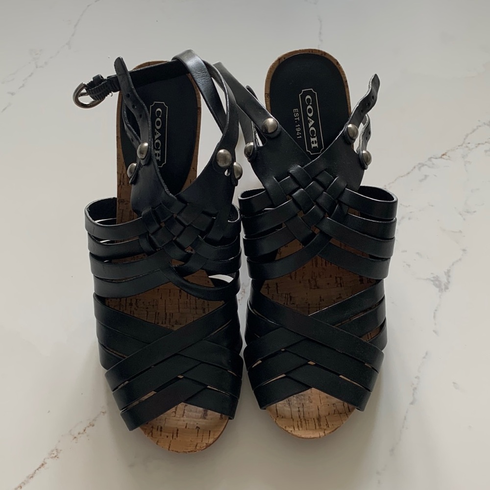 Coach Black Leather Sandals